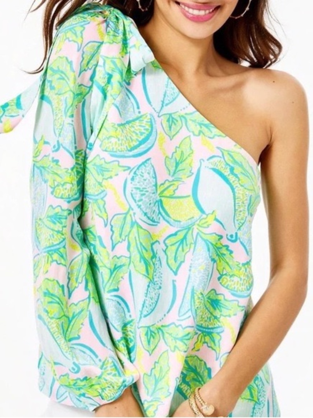 Lilly Pulitzer Avena One-Shoulder Top in Urchin Pink Vitamin Sea Print